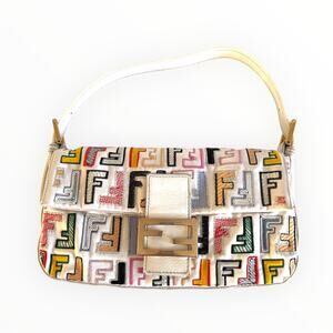 Vintage Fendi Multi Color Embroidered FF Baguette